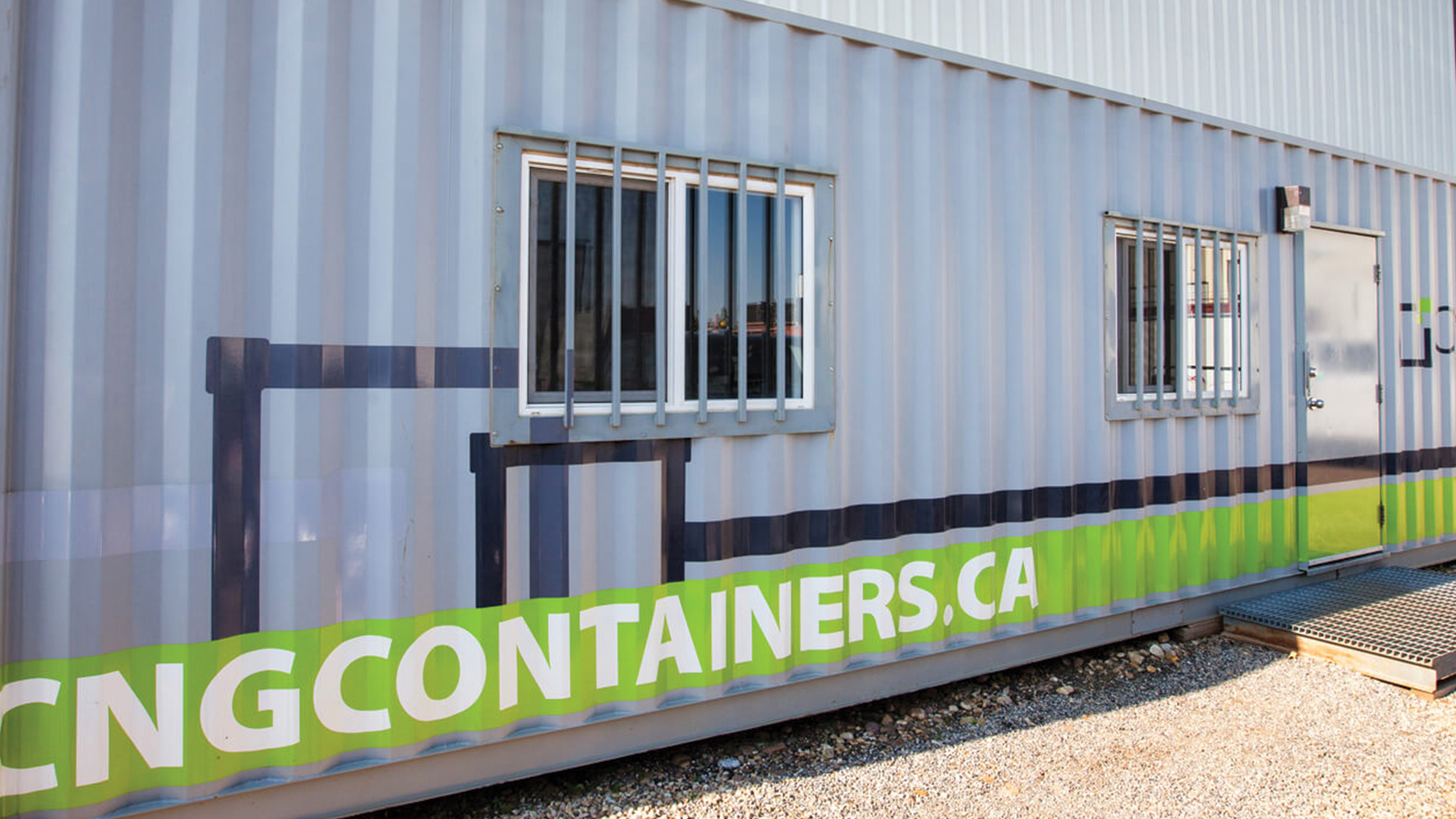 Exterior of container with CNG website printed on exterior