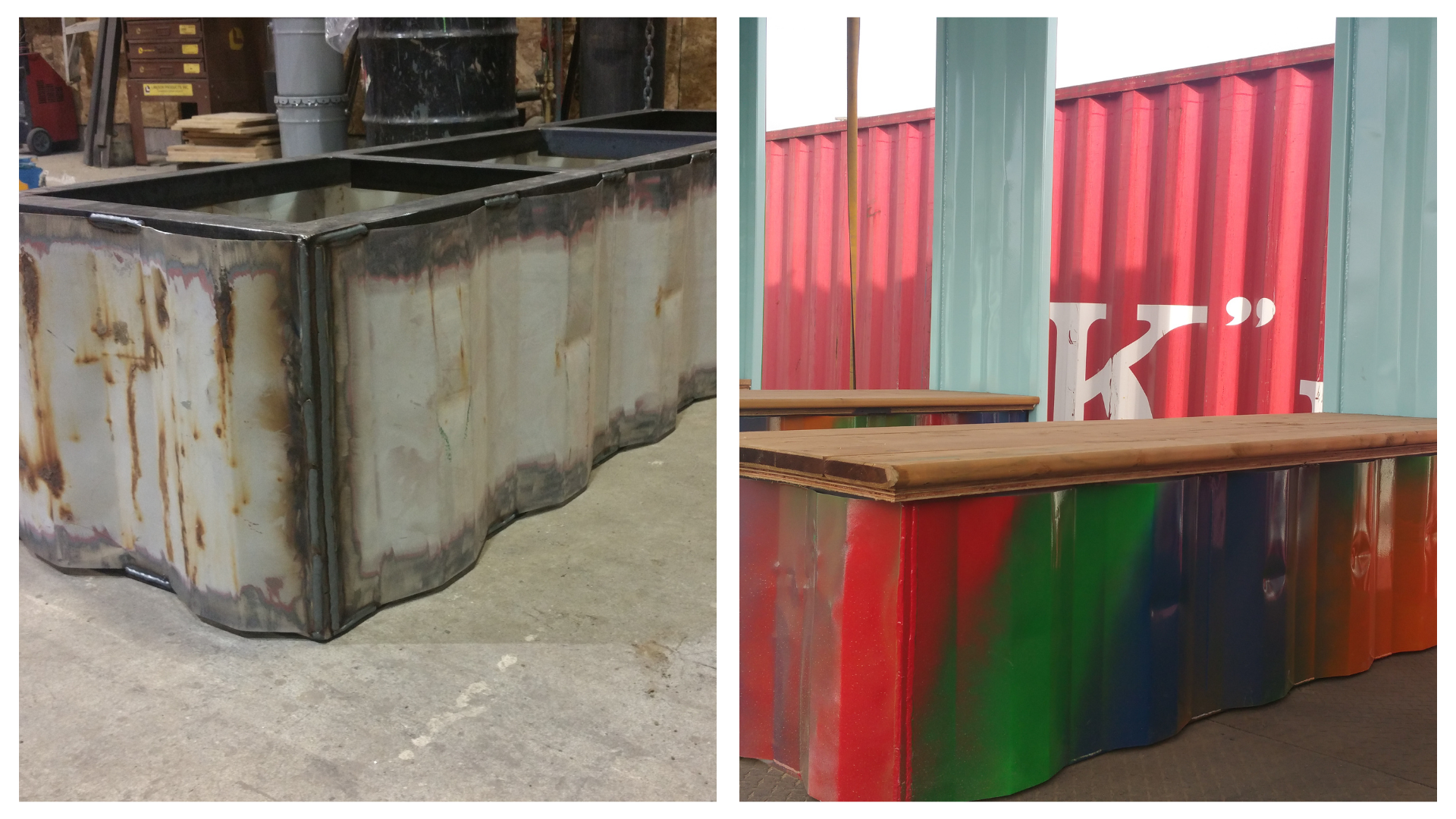 Process of turning a exterior of container into a bench