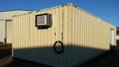 Exterior of container with AC unit attached to the side