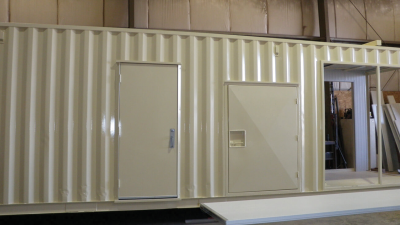 Exterior of container with door closed on the side