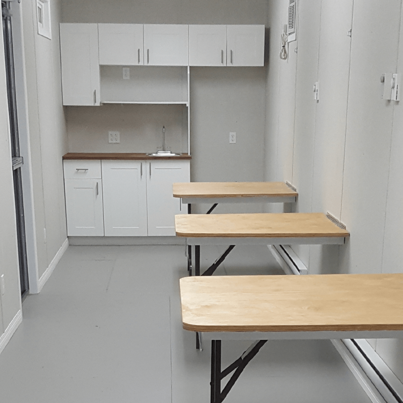 Bench seating area inside lunchroom container